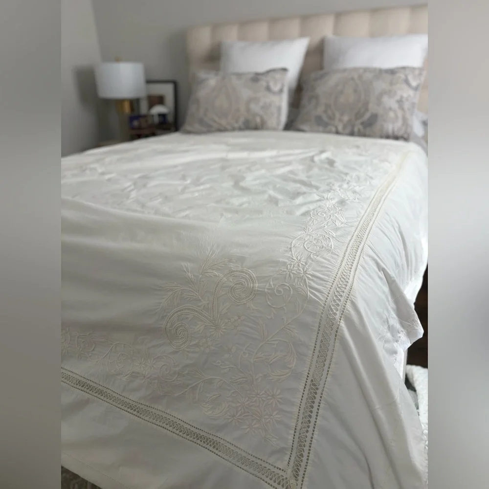 Ralph Lauren Vintage Hope Chest Border Twin Duvet White Embroidery